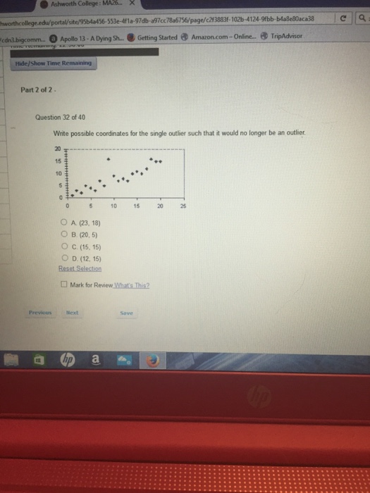 Solved Write possible coordinates for the single outlier | Chegg.com