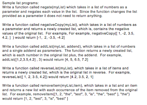 Solved Sample list programs Write a function called | Chegg.com