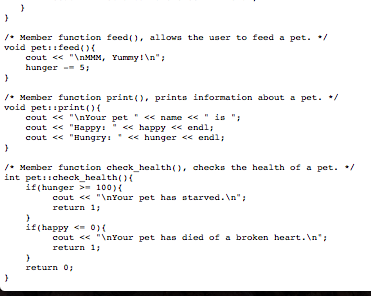 Solved Modify the existing pet interaction functions (feed) | Chegg.com
