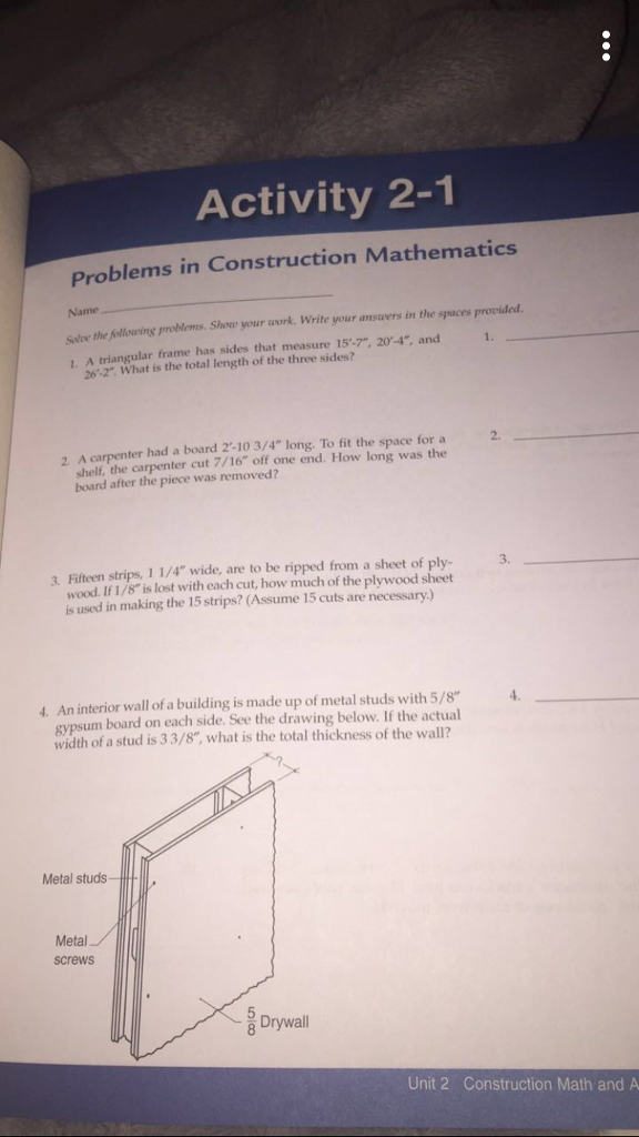 Solved Activity 2-1 Problems in Construction Mathematics | Chegg.com