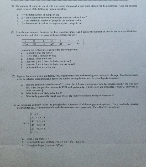 Solved The number of pumps in use at both a sixpump station