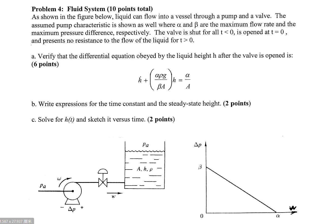 Problem 4: Fluid System As shown in the figure below, | Chegg.com