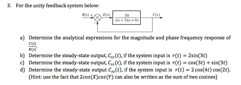 Solved 3. For the unity feedback system below: R(s)+ E(s) | Chegg.com