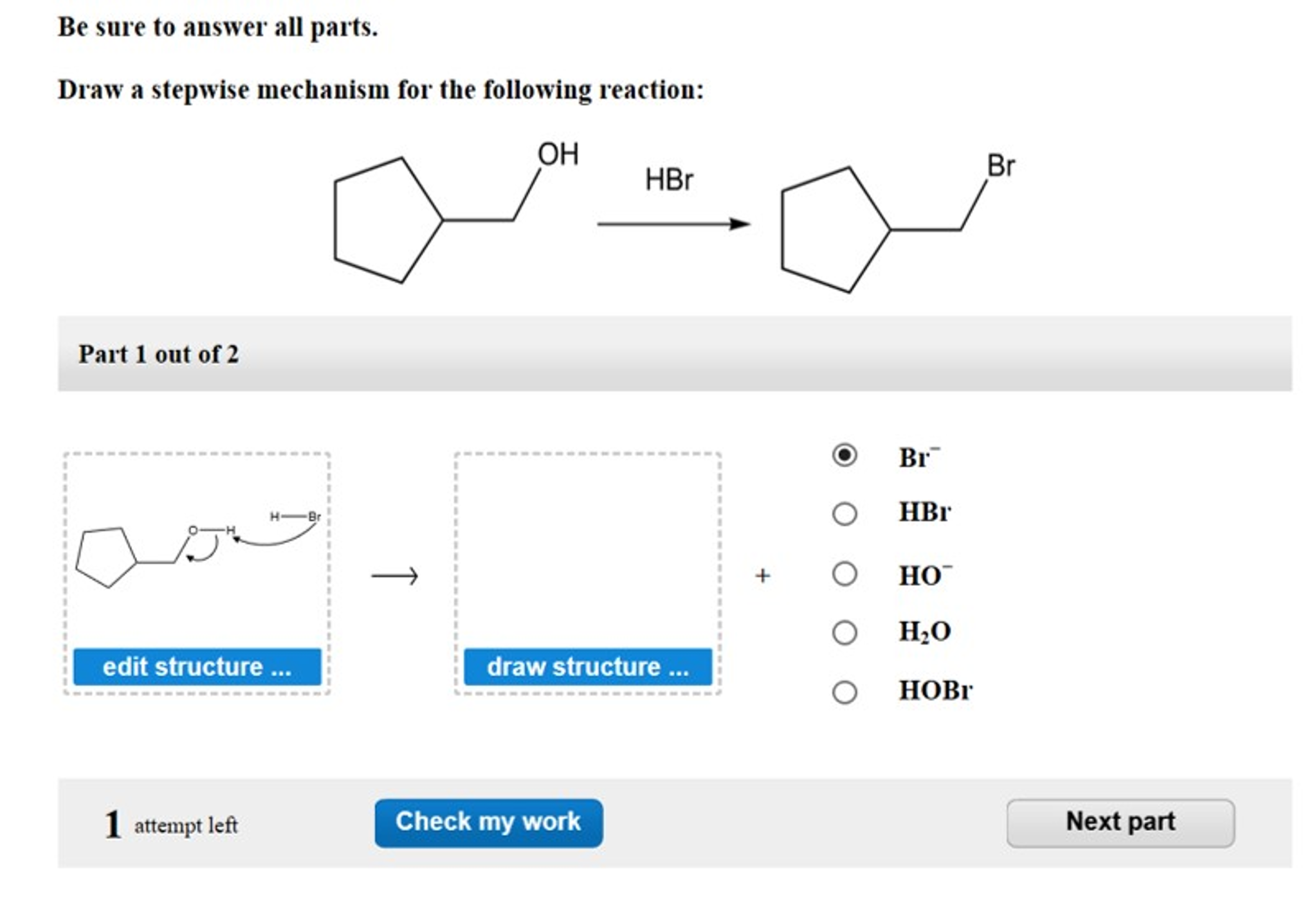 Draw a stepwise mechanism for the following reaction