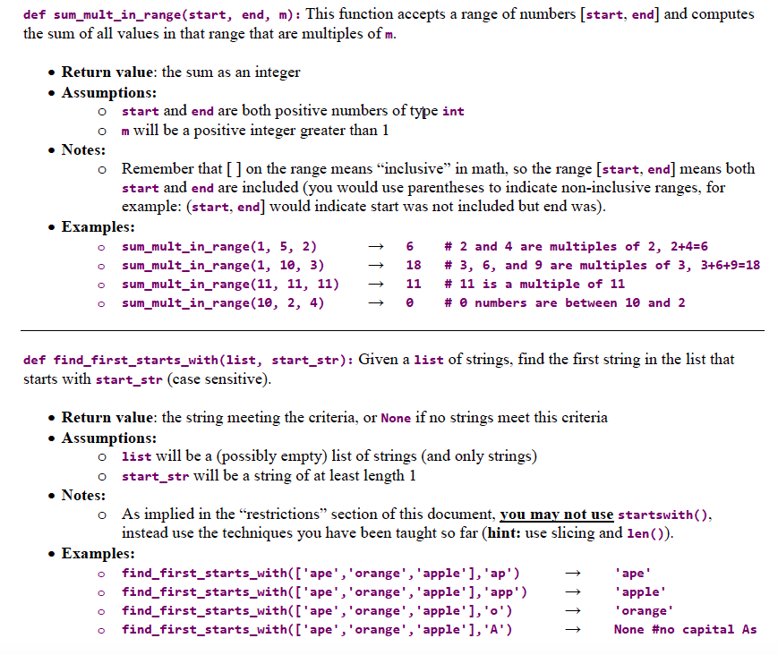 Solved def sum_mult_in_range (start, end, m): This function | Chegg.com