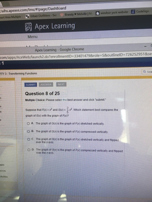 Solved Suppose that F(x) = x^2 and G(x) = 2/5 x^2. Which | Chegg.com 