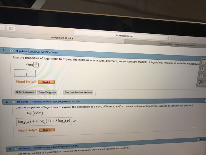 Solved use the properties of logarithms to expend the chegg