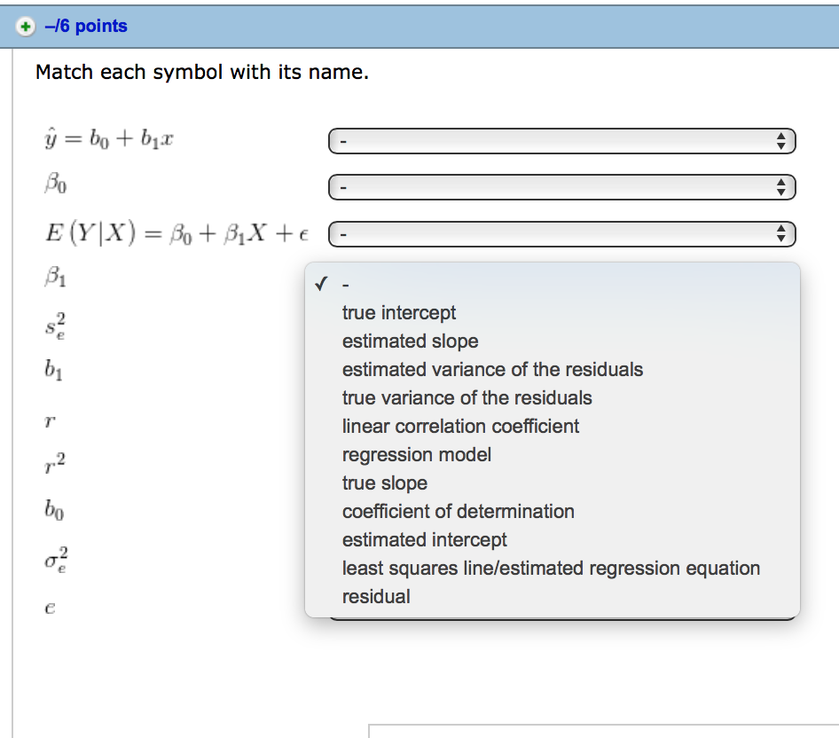 Solved Match Each Symbol With Its Name. Y = B_0 + B_1x | Chegg.com