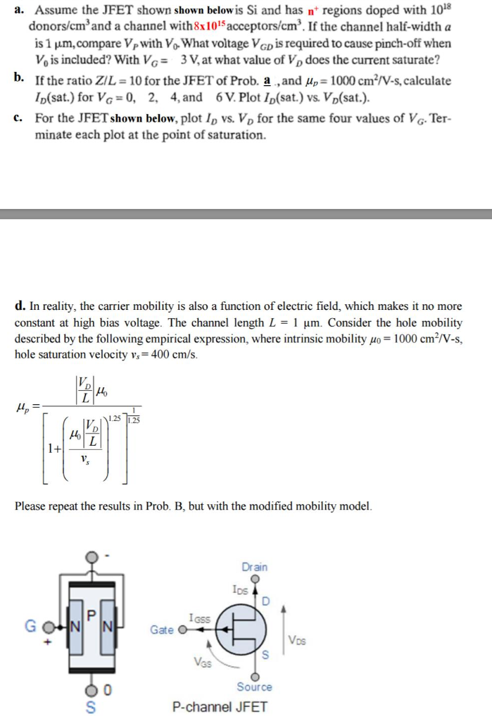 Solved Assume the JFET shown below Si and has n^+ regions | Chegg.com