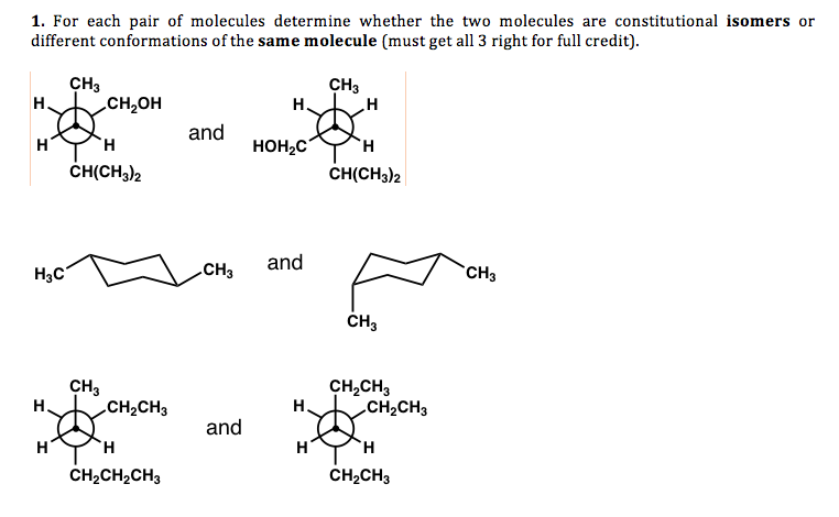 Solved 1. For each pair of molecules determine whether the | Chegg.com