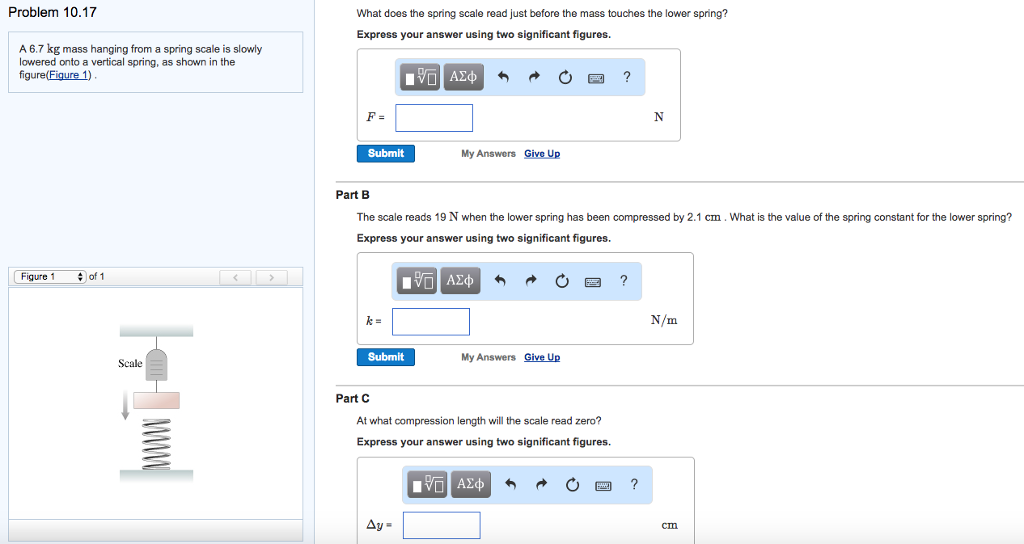 Solved A 6.7 kg mass hanging from a spring scale is slowly