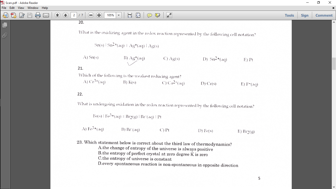 Solved What Is The Oxidizing Agent In The Redox Reaction Chegg