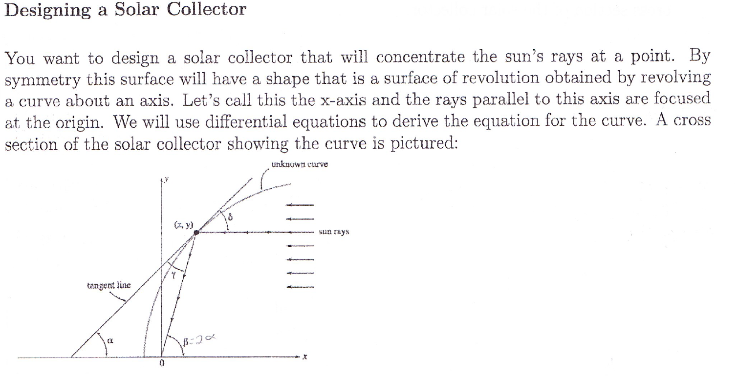 Designing A Solar Collector Differential Equations