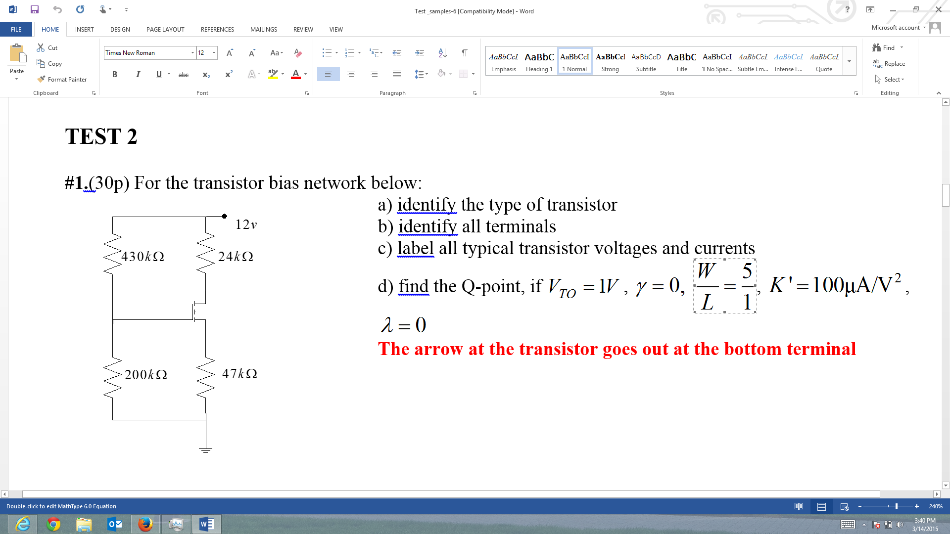 Solved TEST 2 For the transistor bias network below: a) | Chegg.com
