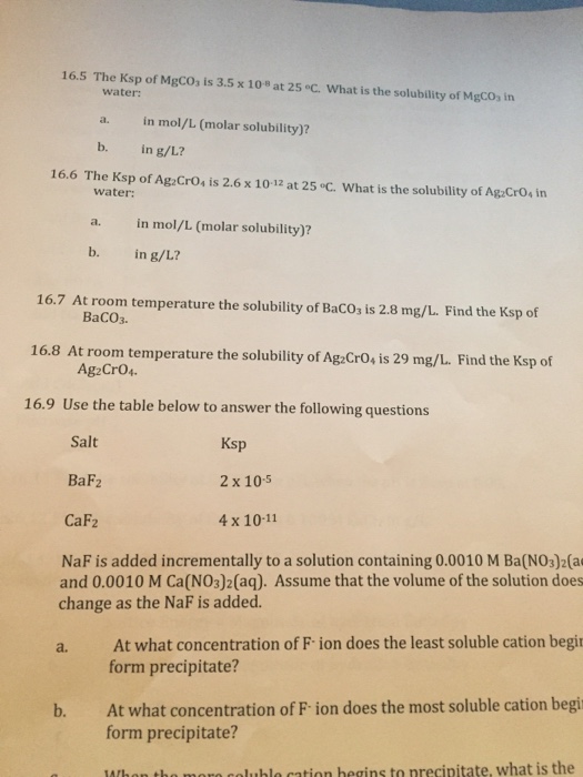 Solved The Ksp of MgCO_3 is 3.5 Times 10^-8 at 25 degree C. | Chegg.com