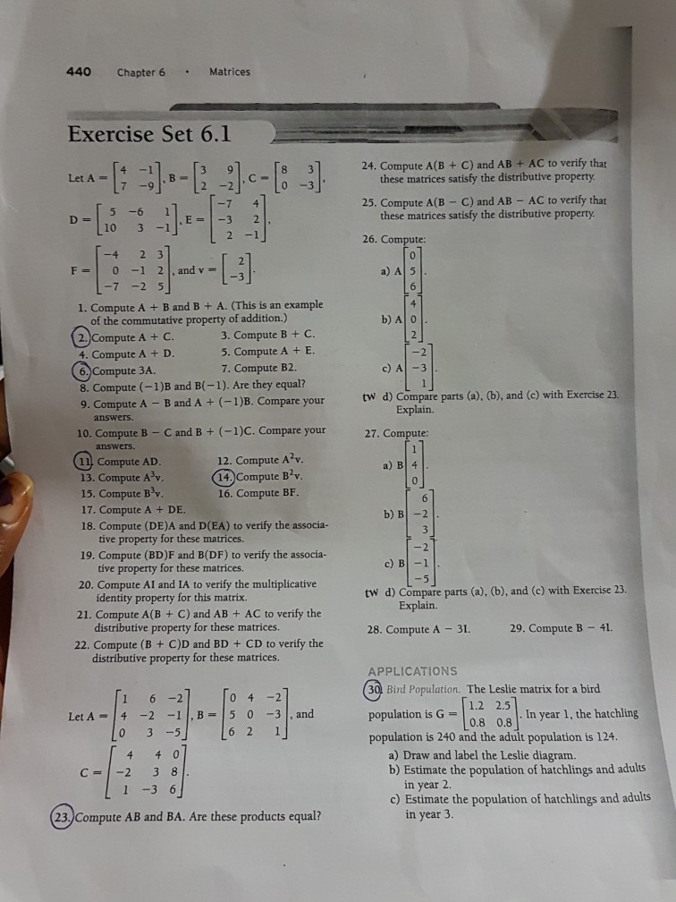 Solved 440 Chapter 6 Matrices Exercise Set 6.1 | Chegg.com