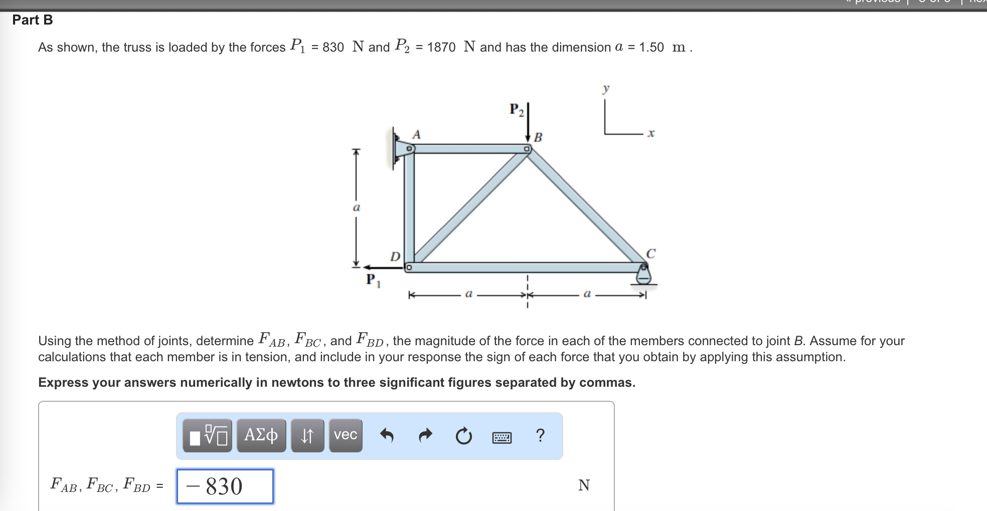 Solved Part B As Shown, The Truss Is Loaded By The Forces P1 | Chegg.com