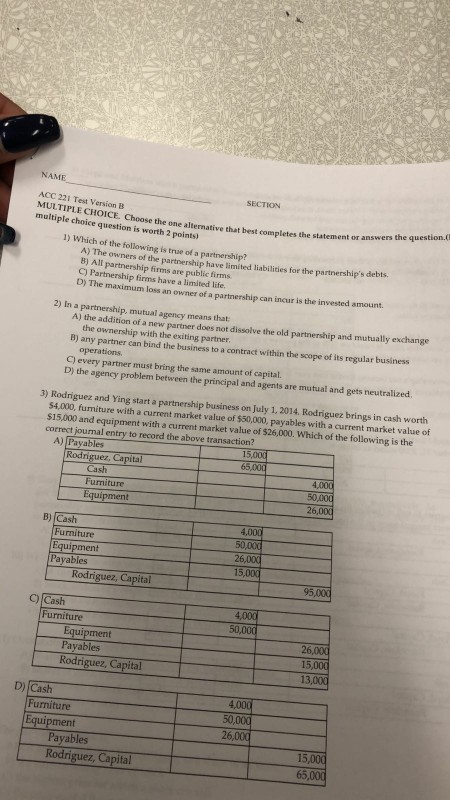 Solved NAME SECTION ACC 221 Test Version EB MULTIPLE CHOICE. | Chegg.com