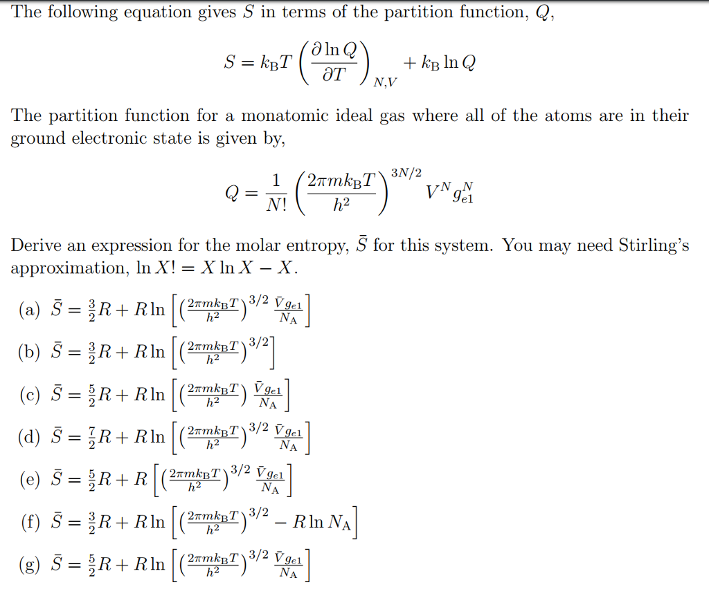 Solved The following equation gives S in terms of the