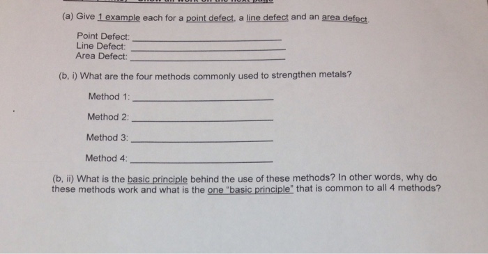 Solved (a) Give 1 example each for a point defect, a line | Chegg.com