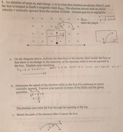 Solved 8. An electron of mass me and charge -e is in a box | Chegg.com