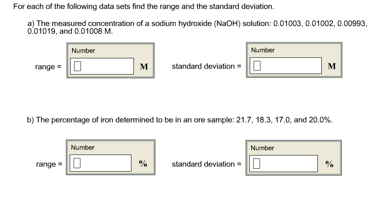 Solved For each of the following data sets find the range | Chegg.com