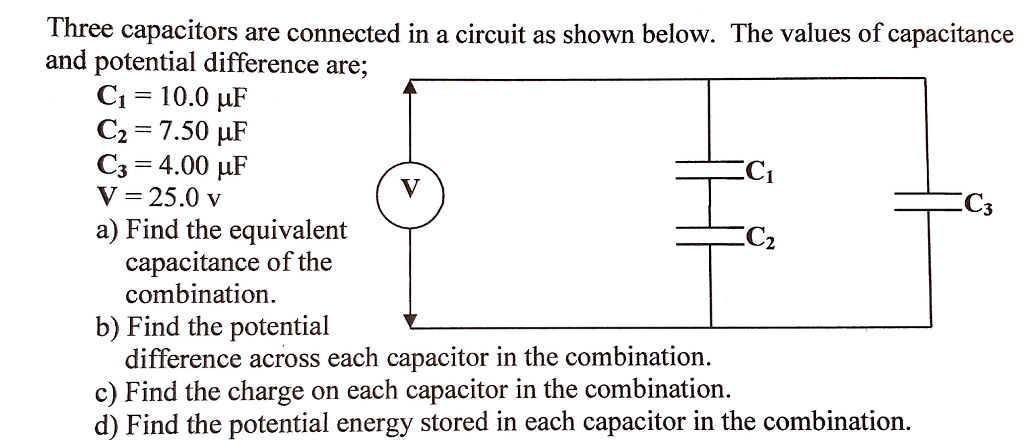 Solved Three Capacitors Are Connected In A Circuit As Shown | Chegg.com