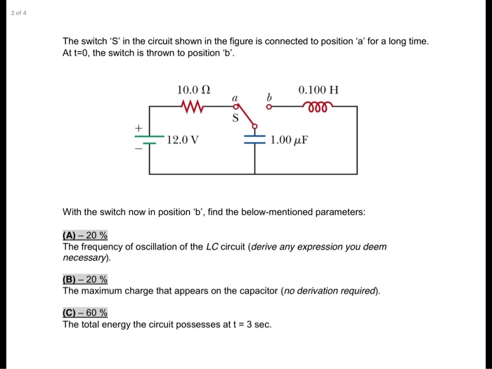 Solved The switch 'S' in the circuit shown in the figure is | Chegg.com