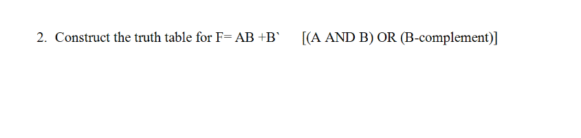 Solved Construct The Truth Table For F= AB +B' [(A AND B) OR | Chegg.com