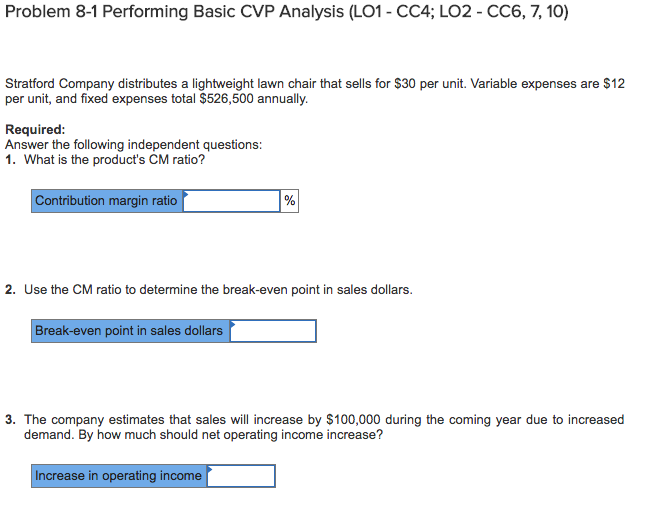 Solved Problem 8-1 Performing Basic CVP Analysis (LO1- CC4; | Chegg.com