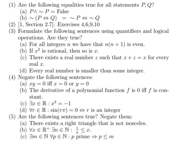 Solved (1) Are the following equalities true for all | Chegg.com