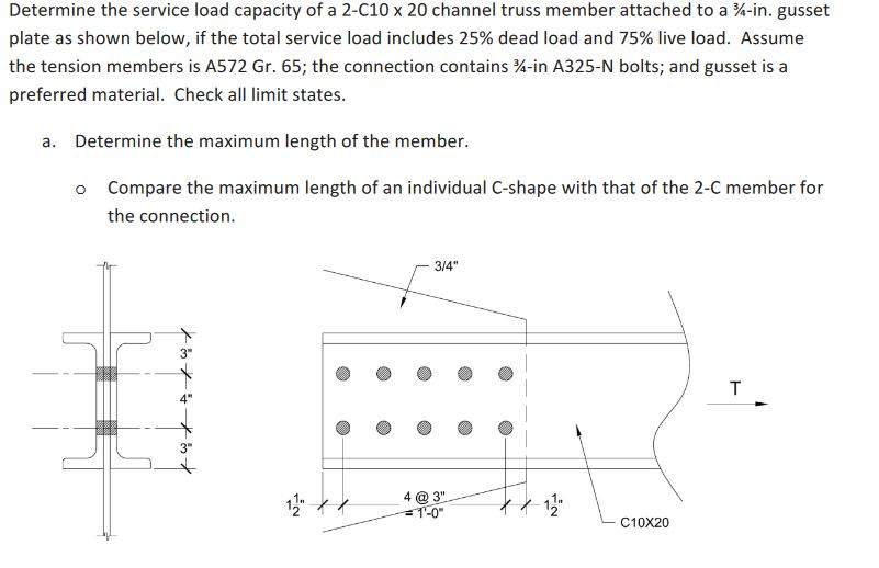 Solved Determine the service load capacity of a 2-C10 x 20 | Chegg.com