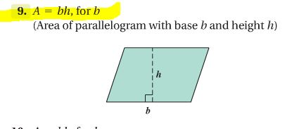 Solved A= Bh, For B (Area Of Parallelogram With Base B And | Chegg.com