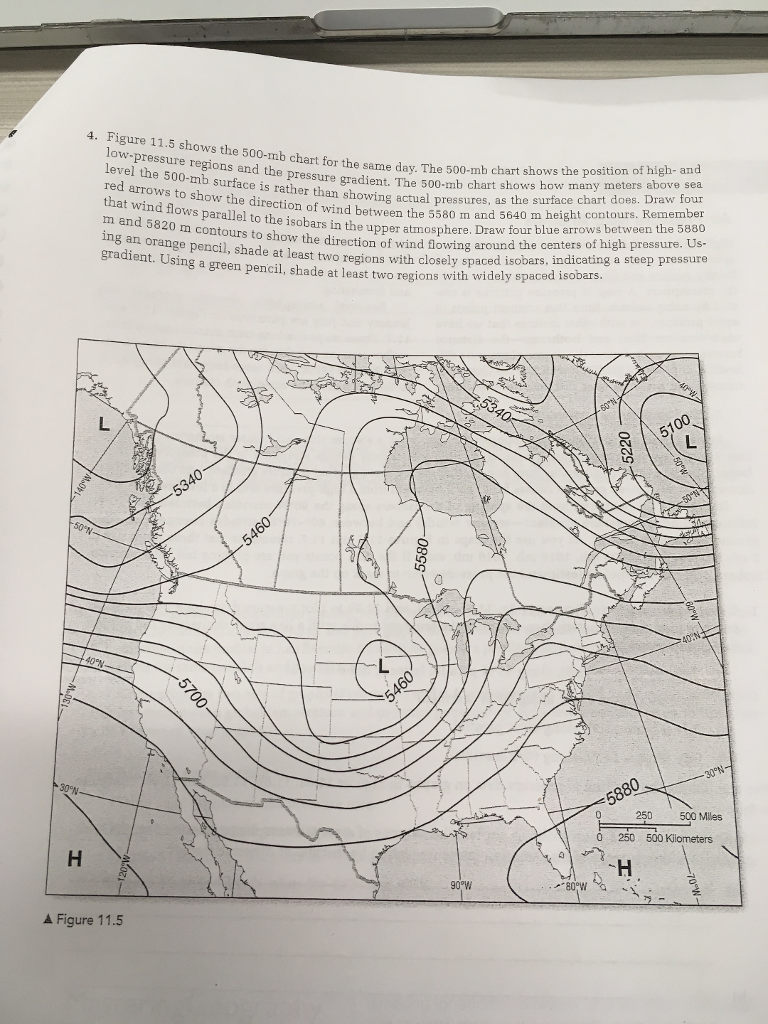 Solved 4. Figure 11.5 shows the 500-mb chart for the sarme | Chegg.com