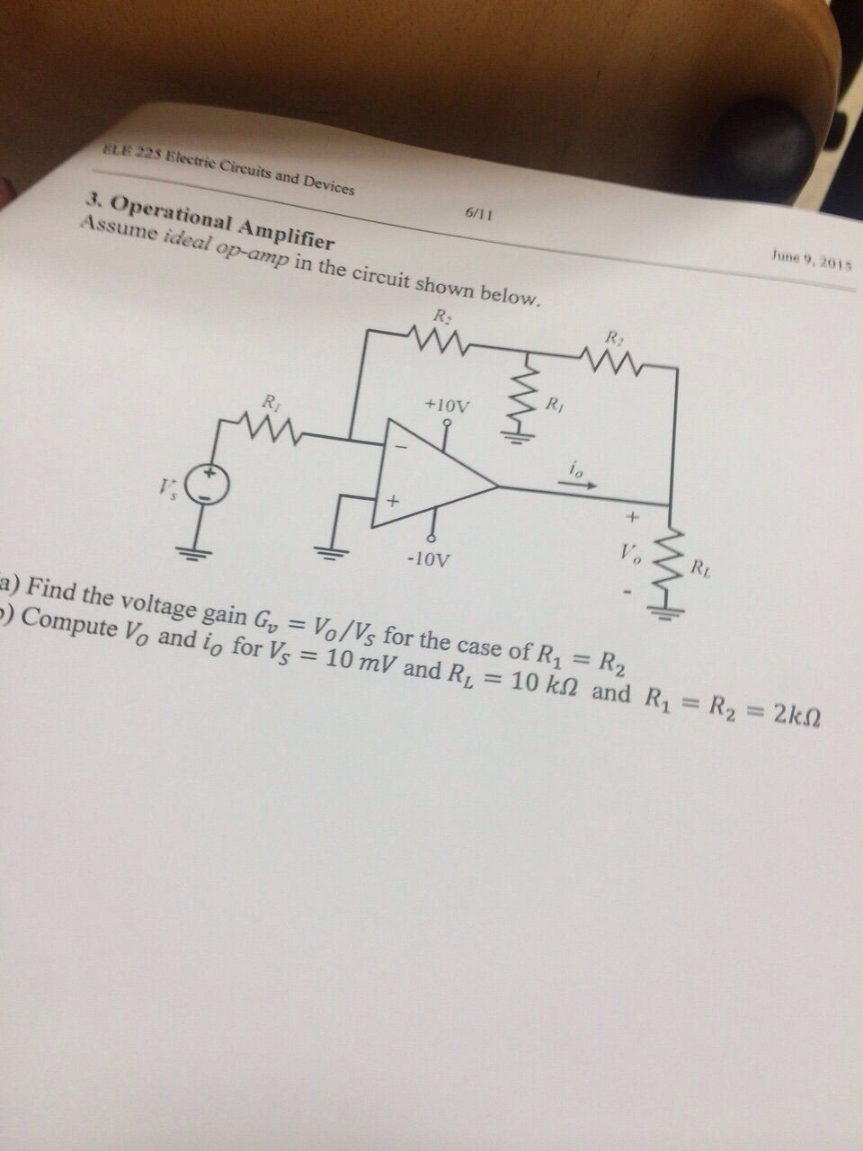 Solved Operational Amplifier Assume Ideal Op-amp In The | Chegg.com