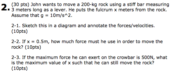 Solved John wants to move a 200-kg rock using a stiff bar | Chegg.com