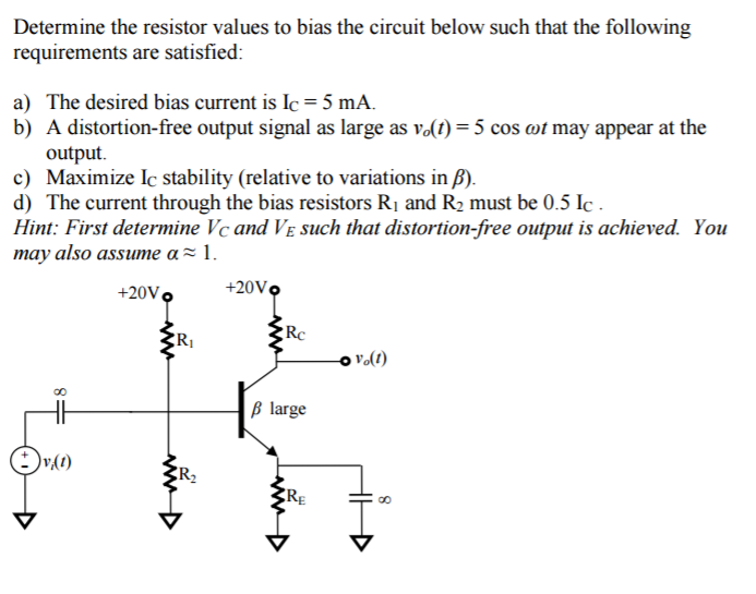 calculating resistor values for transistor biasing