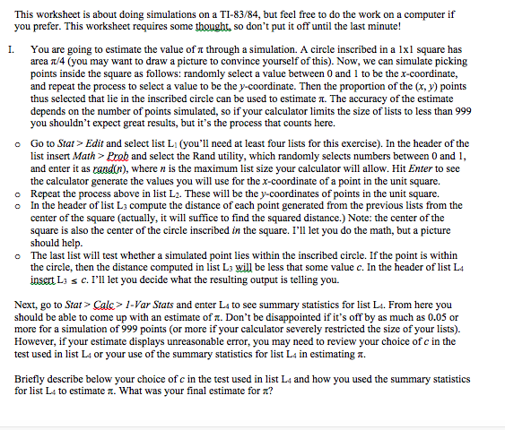 This Worksheet Is About Doing Simulations On A Chegg