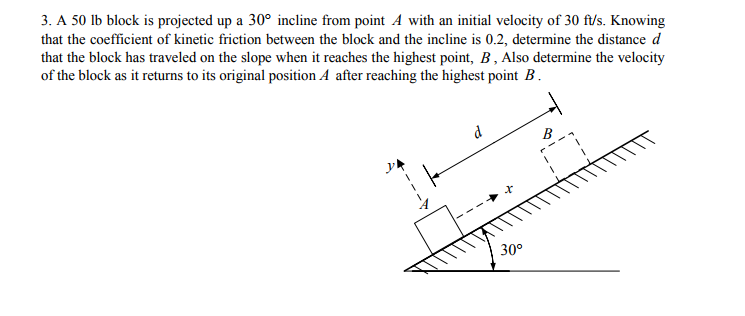 Solved 3. A 50 lb block is projected up a 30 incline from | Chegg.com