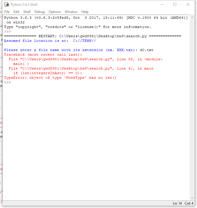 Solved Python 3.6.3 Shell File Edit Shell Debug Options | Chegg.com