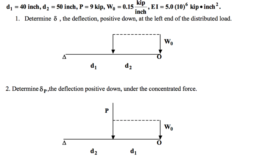 Solved d_1 = 40 inch, d_2 = 50 inch, P = 9 kip, W_0 = 0.15 | Chegg.com