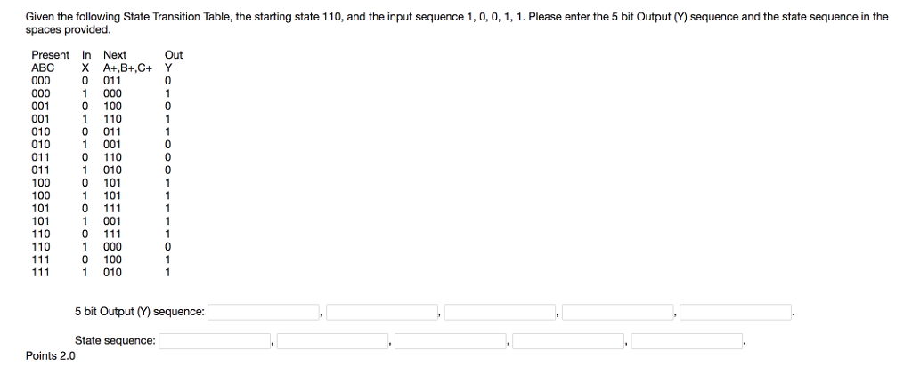 Solved Given The Following State Transition Table The 3272