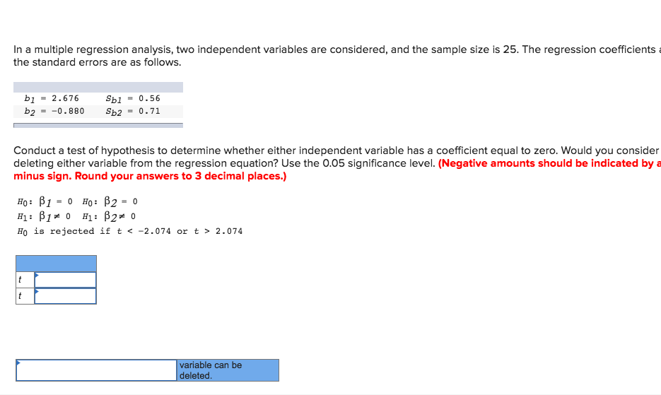 Solved In A Multiple Regression Analysis, Two Independent | Chegg.com