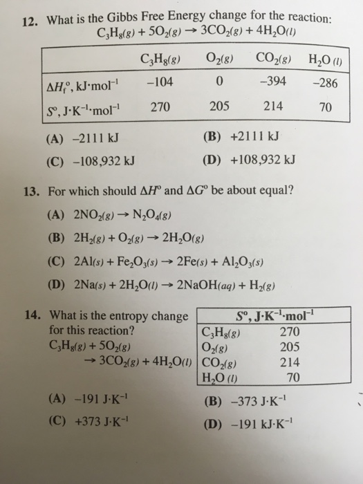 Solved What is the Gibbs Free Energy change for the | Chegg.com
