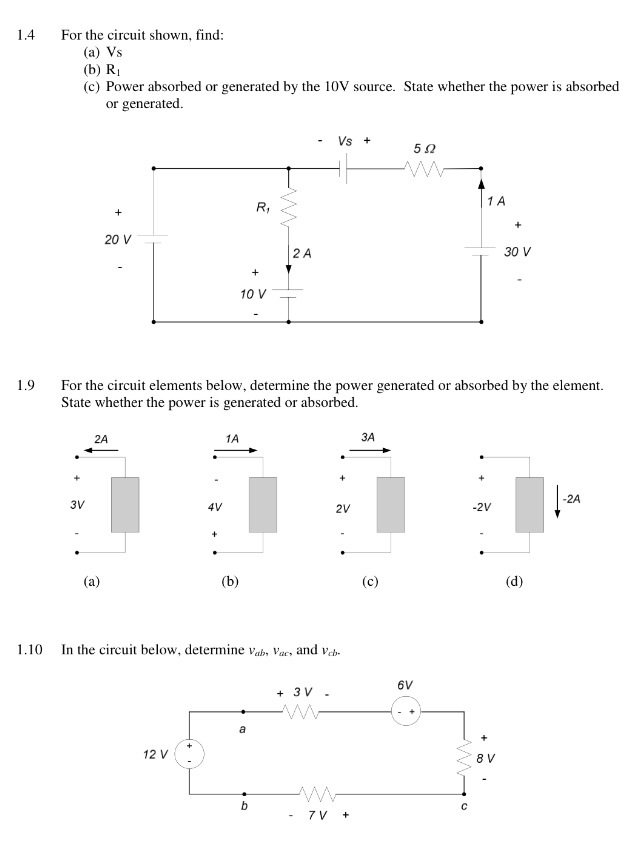 Solved In The Circuit Below, Determine The Power (absorbed | Chegg.com