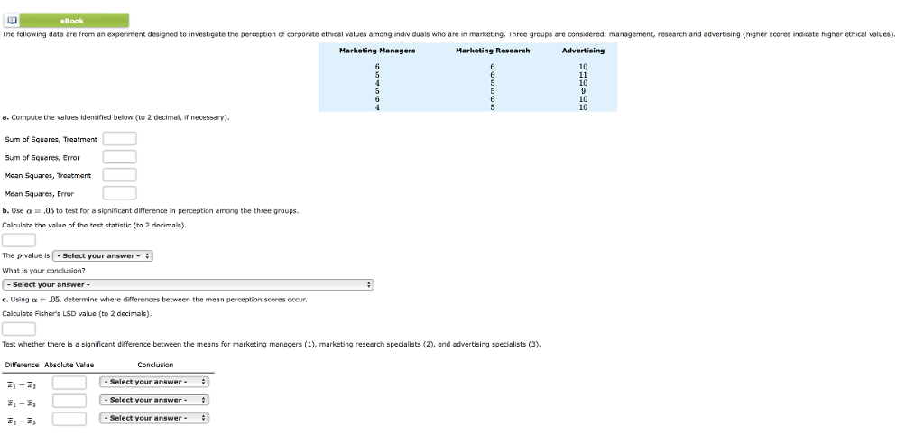 Solved The following data are from an experiment designed to | Chegg.com