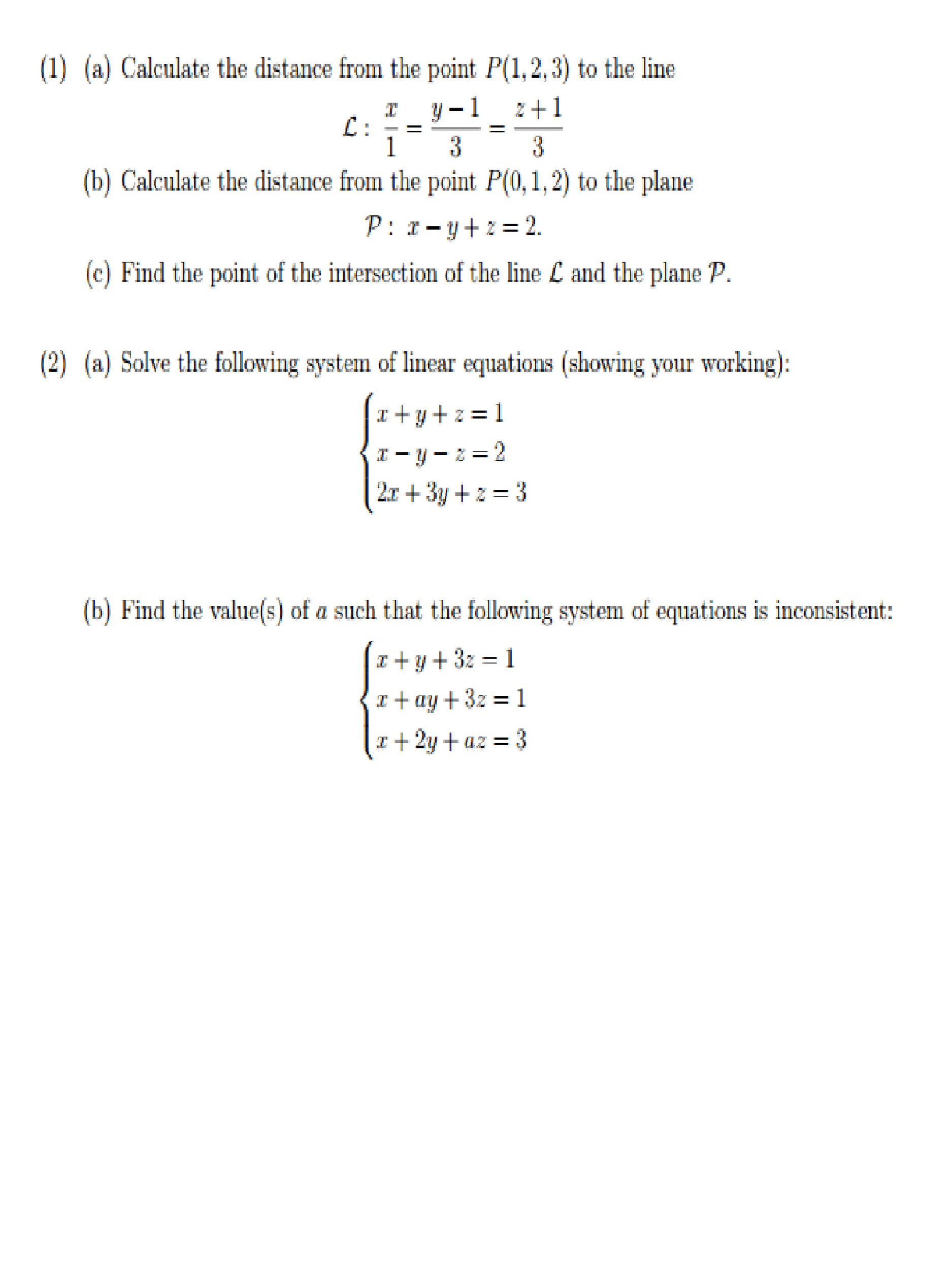 Solved Calculate the distance from the point 1, 2, 3) to the | Chegg.com