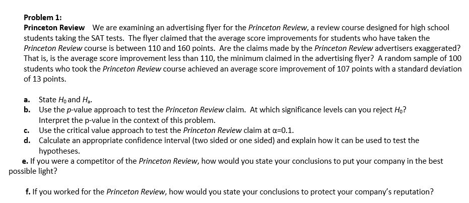 Solved Princeton Review We are examining an advertising | Chegg.com