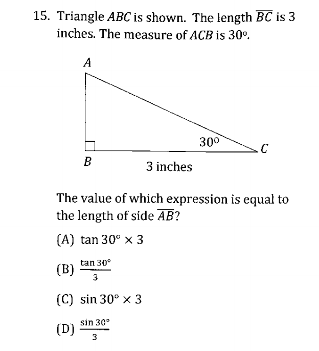 Solved 15. Triangle ABC is shown. The length BC is 3 inches. | Chegg.com