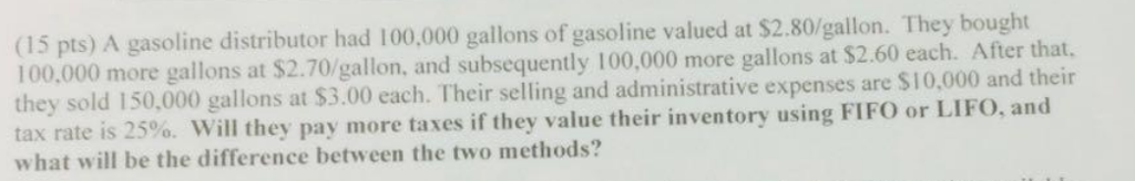 Solved A gasoline distributor had 100, 000 gallons of | Chegg.com